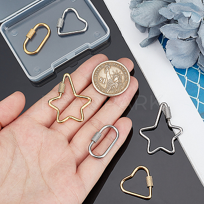 6Pcs 6 Styles 304 Stainless Steel Screw Carabiner Lock Charms STAS-UN0040-79-1