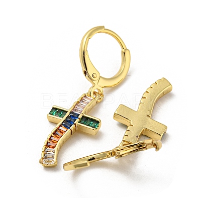 Real 18K Gold Plated Brass Dangle Leverback Earrings EJEW-A033-02G-01-1