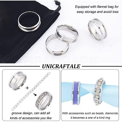 12Pcs Stainless Steel Grooved Finger Ring Settings STAS-UN0038-94E-1