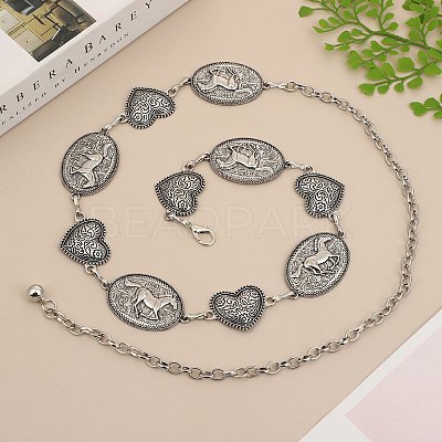 Alloy Ethnic-style Oval Horse and Heart Link Chain Belts for Women FS-WG752C3-01-1