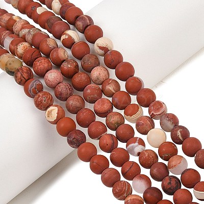 Frosted Natural Red Jasper Beads Strands G-C270-M01-6mm-1