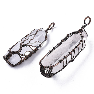 Natural Quartz Crystal Wire Wrapped Pointed Pendants G-T133-R02E-1