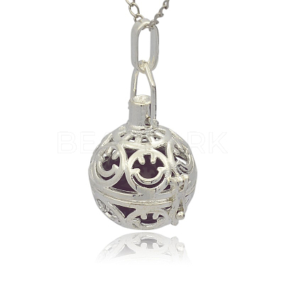 Silver Color Plated Brass Hollow Round Cage Pendants KK-J216-07S-1