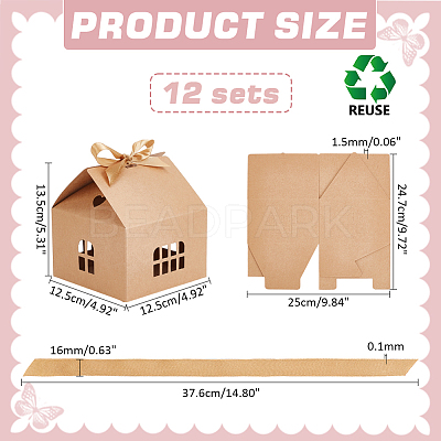House Shaped Kraft Paper Folding Gift Box with Hollow Window and Ribbon AJEW-WH0166-88A-1
