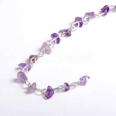 Handmade Natural Amethyst Chips Beads Chains for Necklaces Bracelets Making AJEW-JB00043-04-1