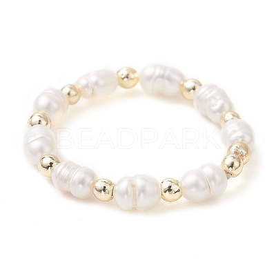 Adjustable Natural Cultured Freshwater Pearl Finger Rings for Women RJEW-JR00993-1