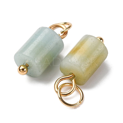Natural Flower Amazonite Column Charms with 304 Stainless Steel Jump Rings G-Q032-01G-1