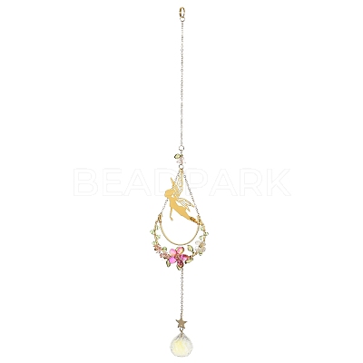 Brass Elf Moon Pendant Decoration HJEW-TA00226-1