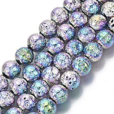 Electroplated Natural Lava Rock Beads Strands G-S352-30C-03-1