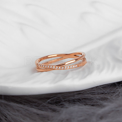 304 Stainless Steel Micro Pave Clear Cubic Zirconia Finger Rings for Women FS-WG1B662-02-1