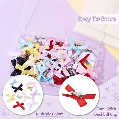 50Pcs 10 Colors Bowknot Polyester & Alloy Alligator Hair Clips PHAR-TA0001-16-1