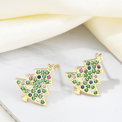 Christmas Rack Plating Brass Cubic Zirconia Stud Earrings EJEW-K245-55D-G-1