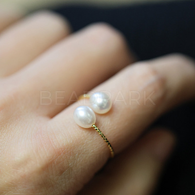 Brass Natural Freshwater Pearl Oval Beaded Cuff Rings WG91F01-01-1