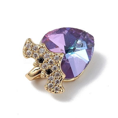 Real 18K Gold Plated Rack Plating Brass Micro Pave Clear Cubic Zirconia Pendants KK-C015-10G-05-1