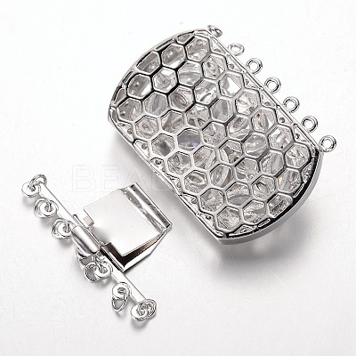 Brass Cubic Zirconia Box Clasps ZIRC-O020-08P-NR-1