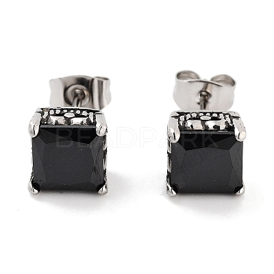 Square 316 Surgical Stainless Steel Pave Cubic Zirconia Stud Earrings for Women Men EJEW-Z050-03A-AS-1