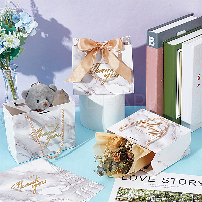 Rectangle Paper Wrapping Handle Bags with Ribbon CARB-WH0001-07B-1