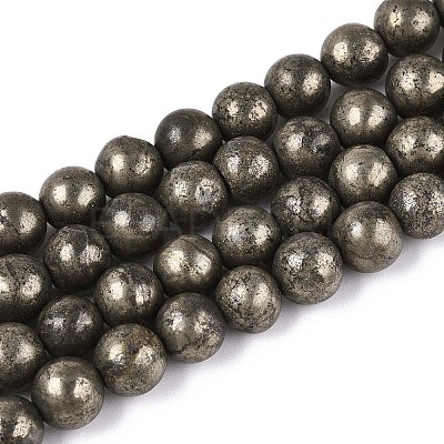 Natural Pyrite Beads Strands G-S249-01-8mm-1