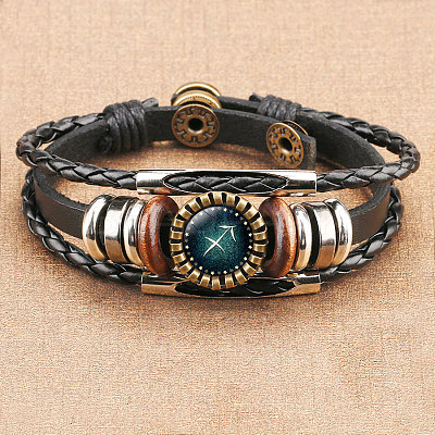 12 Constellations PU Leather Multi-strand Bracelets WGFD09F-09-1