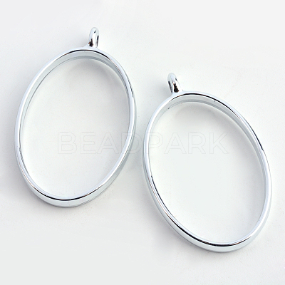 Rack Plating Alloy Oval Open Back Bezel Pendants X-PALLOY-S047-26D-FF-1