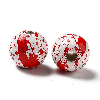 Halloween Theme Printed Natural Wooden Beads LS-WOOD-L020-C03-1