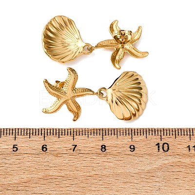 304 Stainless Steel Shell Shape with Starfish Shape Dangle Stud Earrings EJEW-Z135-02G-01-1