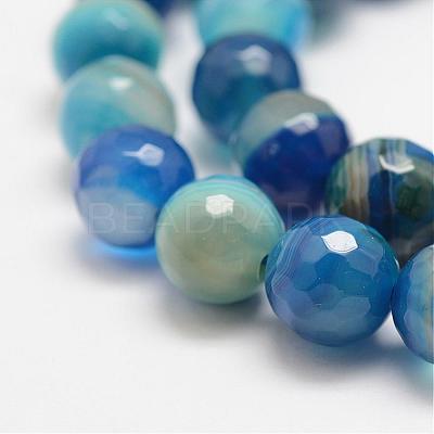Faceted Natural Striped Agate/Banded Agate Beads Strands G-F447-8mm-H04-1