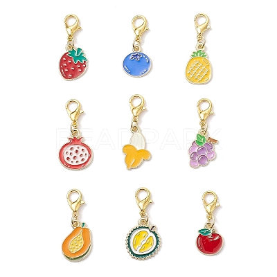 9Pcs Fruits Alloy Enamel Pendant Decorations HJEW-JM03908-1