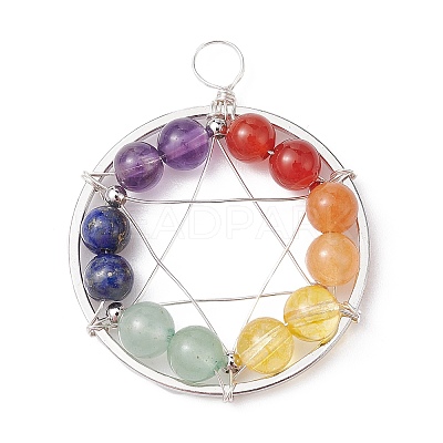 Gemstone Copper Wire Wrapped Pendants PALLOY-JF02305-02-1