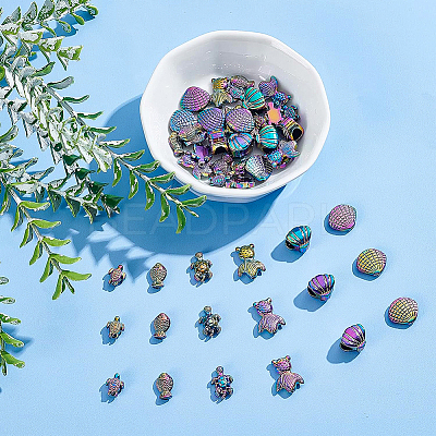 48Pcs 6 Style Rack Plating Rainbow Color Alloy Beads FIND-BC0002-75-1