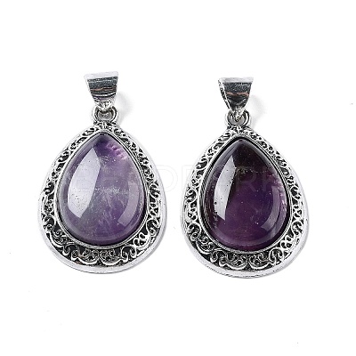 Natural Amethyst Teardrop Pendants G-A093-03AS-01-1