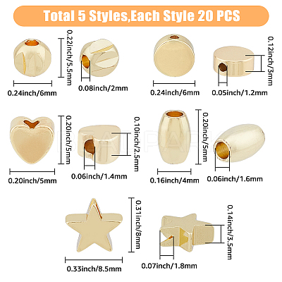 100Pcs 5 Style Rack Plating Brass Beads KK-HY0001-71-1