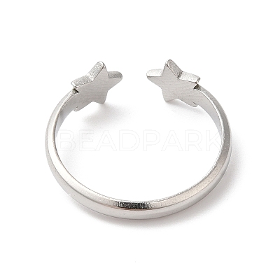 Non-Tarnish 304 Stainless Steel Double Star Open Cuff Ring for Women RJEW-K245-27P-1