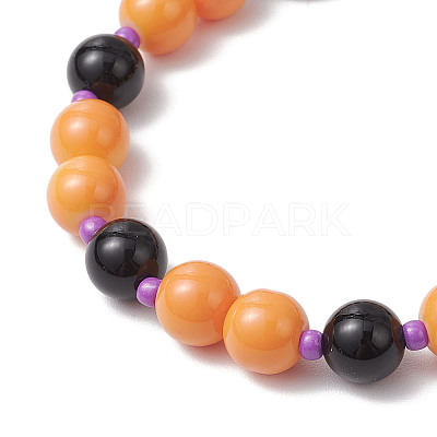 Halloween Theme Baking Paint Glass & Natural Black Onyx(Dyed & Heated) Round Beaded Stretch Bracelets BJEW-MZ00188-02-1
