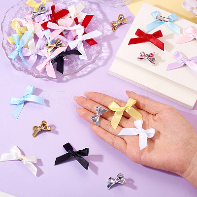 50Pcs 10 Colors Bowknot Polyester & Alloy Alligator Hair Clips PHAR-TA0001-16-1