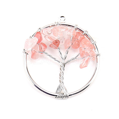 Cherry Quartz Glass Tree fo Life Pendants WG82707-02-1