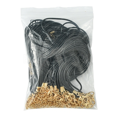 36Pcs Black Waxed Cord Necklace Making NCOR-FS0001-05G-1