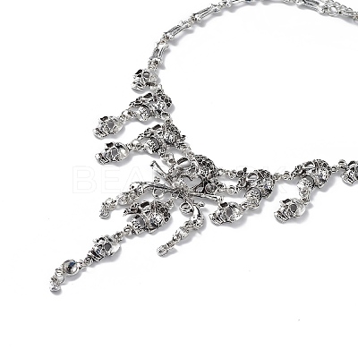 Alloy Skull Bib Necklace NJEW-L175-01AS-1