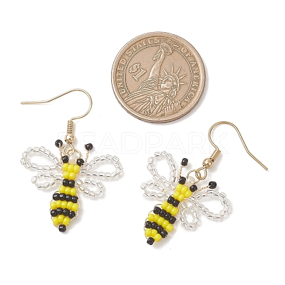 Bees Glass Seed Beads Woven Dangle Earrings EJEW-MZ00681-1