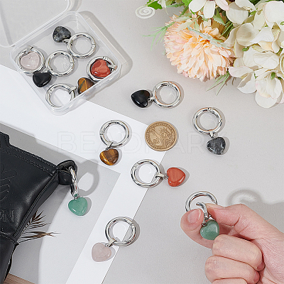 12Pcs 6 Colors Heart Natural Tiger Eye & Rose Quartz & Green Aventurine & Larvikite & Red Jasper & Obsidian Shoes Charms HJEW-PH02141-1