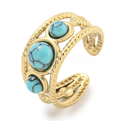 Ion Plating(IP) 304 Stainless Steel Synthetic Turquoise Cuff Rings G-Z056-06G-02-1