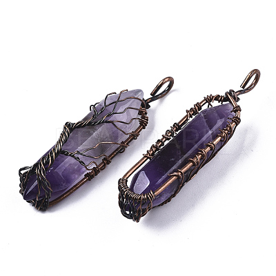 Natural Amethyst Big Wire Wrapped Pointed Pendants G-T133-R02C-1