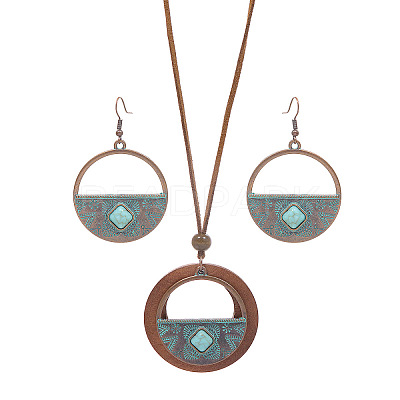 Bohemian Alloy & Wood Pendant Necklaces & Dangle Earrings Sets WG8FC17-01-1