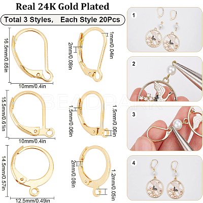 3 Style 304 Stainless Steel Leverback Earring Findings STAS-SC0007-58G-1