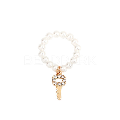 Plastic Imitation Pearl & Alloy & Crystal Rhinestone Finger Rings FS-WG241E1-14-1