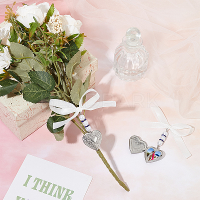2Pcs 316 Stainless Steel Locket Heart Wedding Bouquet Pendants Decorations HJEW-UN00043-1