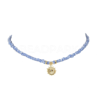 Alloy Pendant Necklace with Glass Seed Beaded Chains NJEW-JN04381-1
