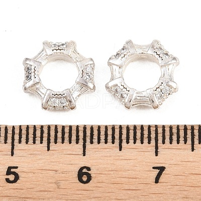 Octagon Brass Micro Pave Clear Cubic Zirconia European Beads KK-B186-15P-1