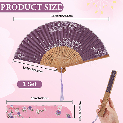 1Pc Bamboo & Silk Folding Fan AJEW-CN0003-91A-1