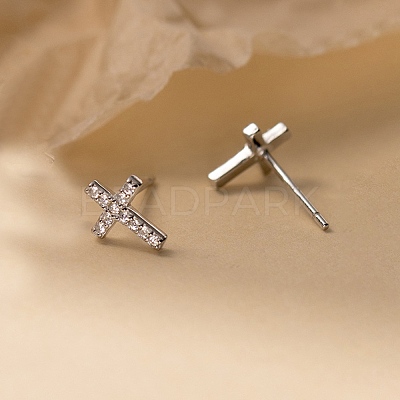925 Sterling Silver Clear Cubic Zirconia Stud Earrings EJEW-Q030-04P-1